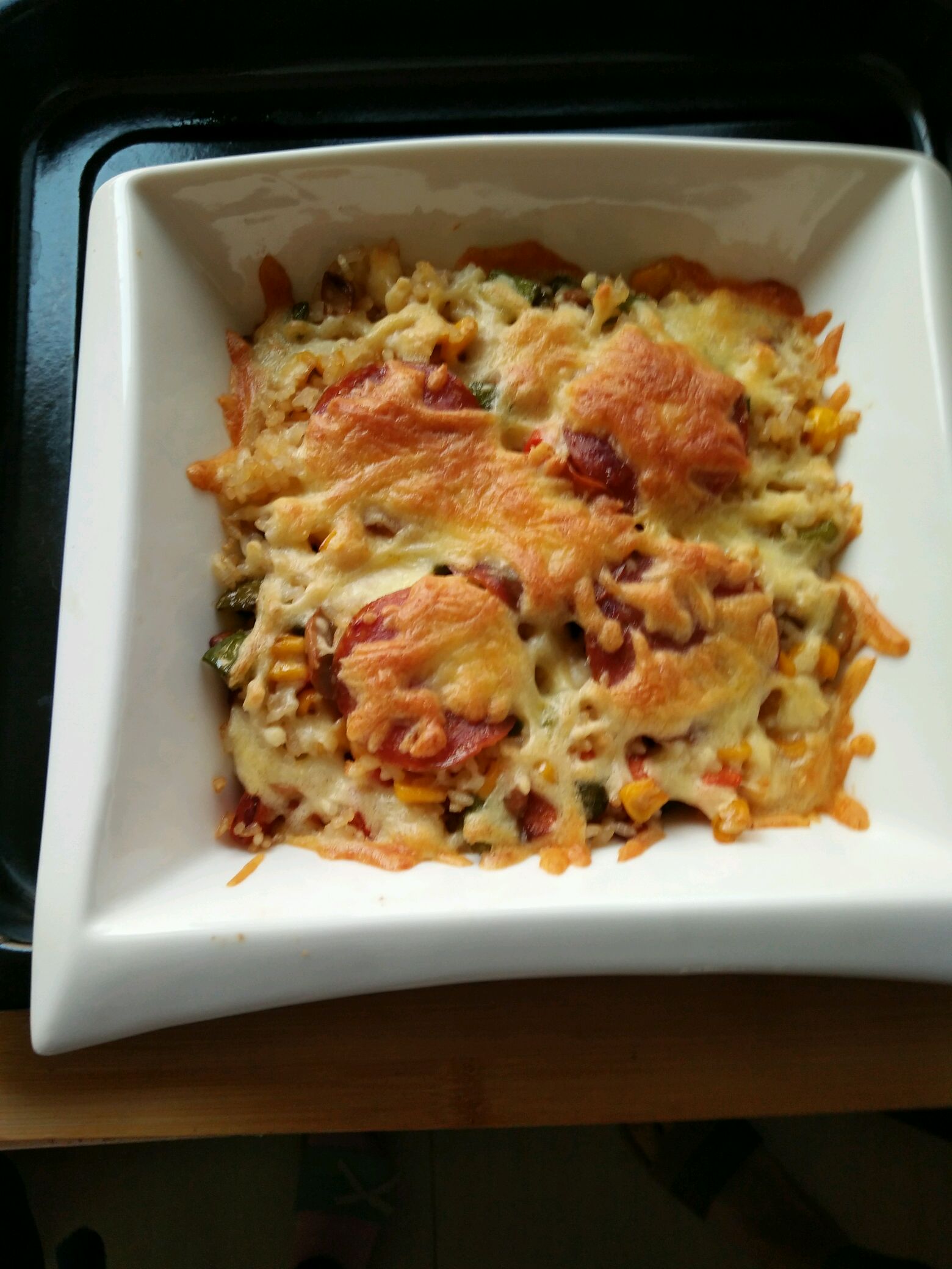 Baked rice with seafood sausage