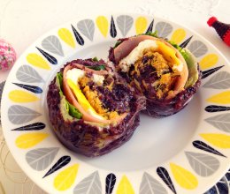 紫米糯米肉松火腿蛋饭团的做法