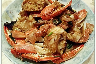 红烧梭子蟹（豆瓣酱，葱，蒜，紫苏）