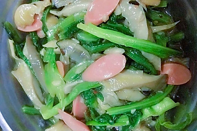 蘑菇油麦菜炒火腿