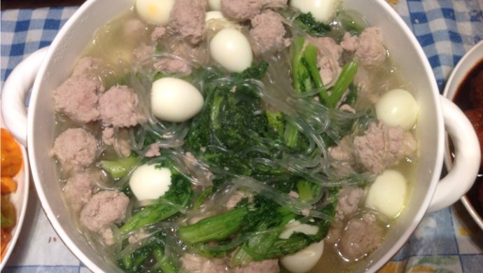 苔菜粉条肉丸煲