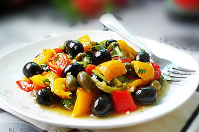餐前开胃--烤彩椒橄榄沙拉