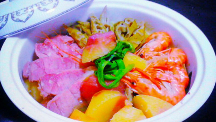 鲜虾咸肉蒸蔬菜