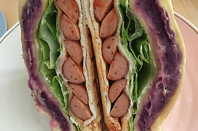 芝士紫薯泥火腿三明治