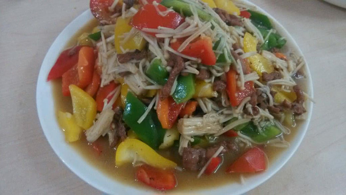 金针菇彩椒炒肉丝