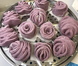 #餐桌上的春日限定#紫薯玫瑰花爱心馒头的做法