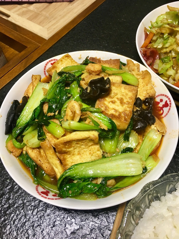 虾仁烧豆腐小白菜