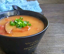 番茄猪肝糯米粉浓汤的做法