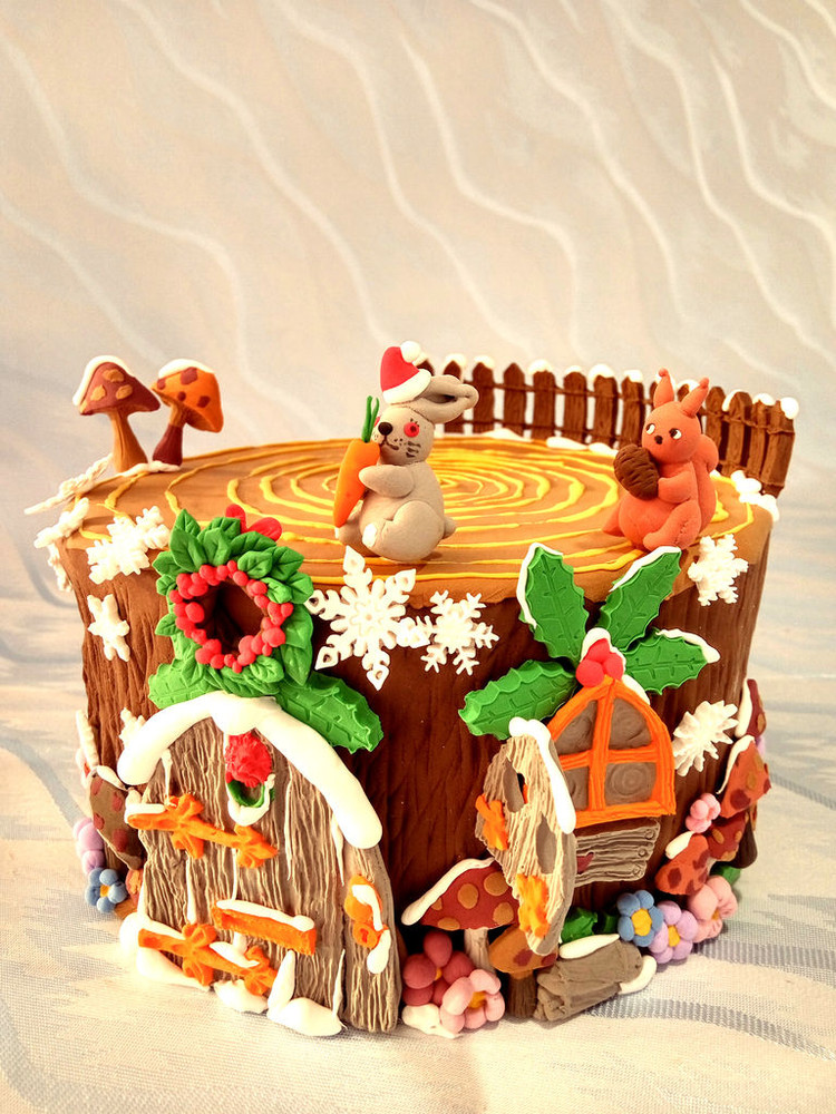 圣诞节树屋翻糖蛋糕的做法