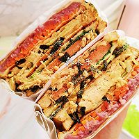 鸡胸肉紫薯芋泥肉松火腿蔬菜三明治(豪华版)的做法图解13