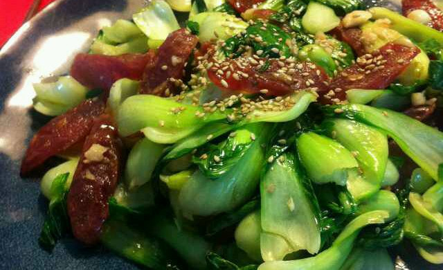 油菜炒腊肠（快好下饭菜）