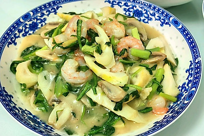 荠菜春笋蘑菇炒虾仁