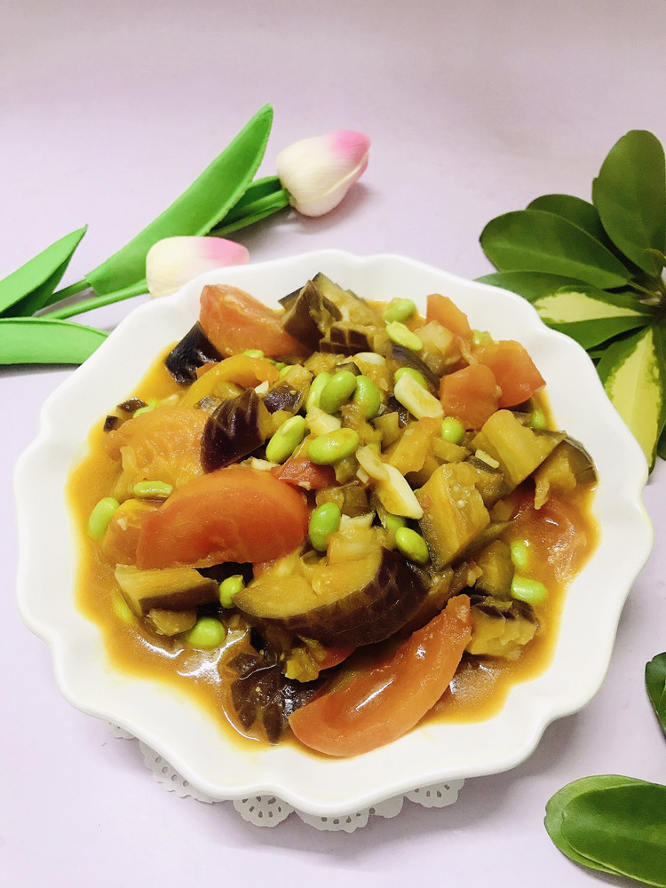 番茄毛豆炒茄子的做法