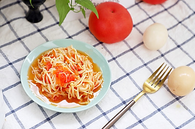 番茄烩金针菇，低脂好味零厨艺不失败