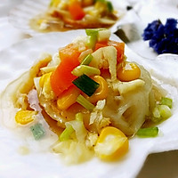 玉米红罗卜蒸扇贝的做法图解4