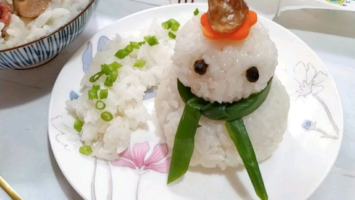 可爱的雪人饭团(萝卜干腊肠饭)