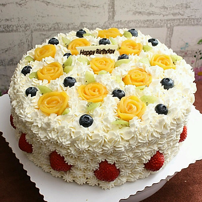  乳脂动物奶油水果生日蛋糕 奶油裱花戚风蛋糕