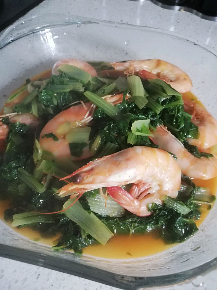 小白菜炖虾的做法