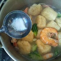 鸡汁油豆腐虾汤#太太乐鲜鸡汁蒸鸡原汤#的做法图解9