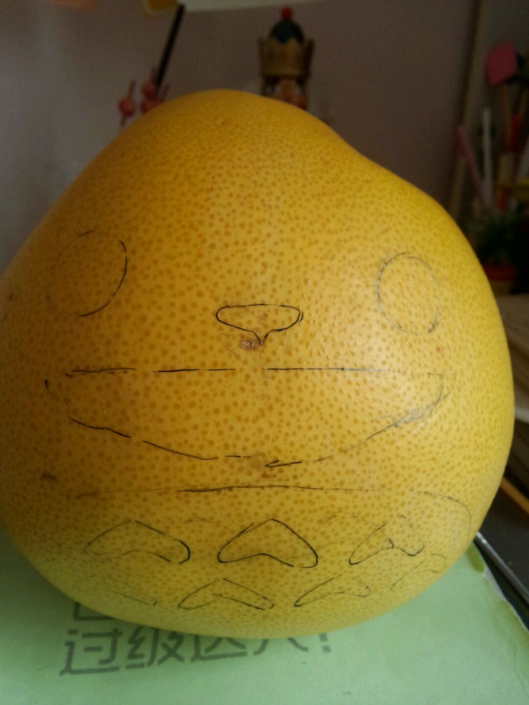 张宸涵小朋友作品 柚子雕刻可爱小龙猫 - 有点网 - 好手艺