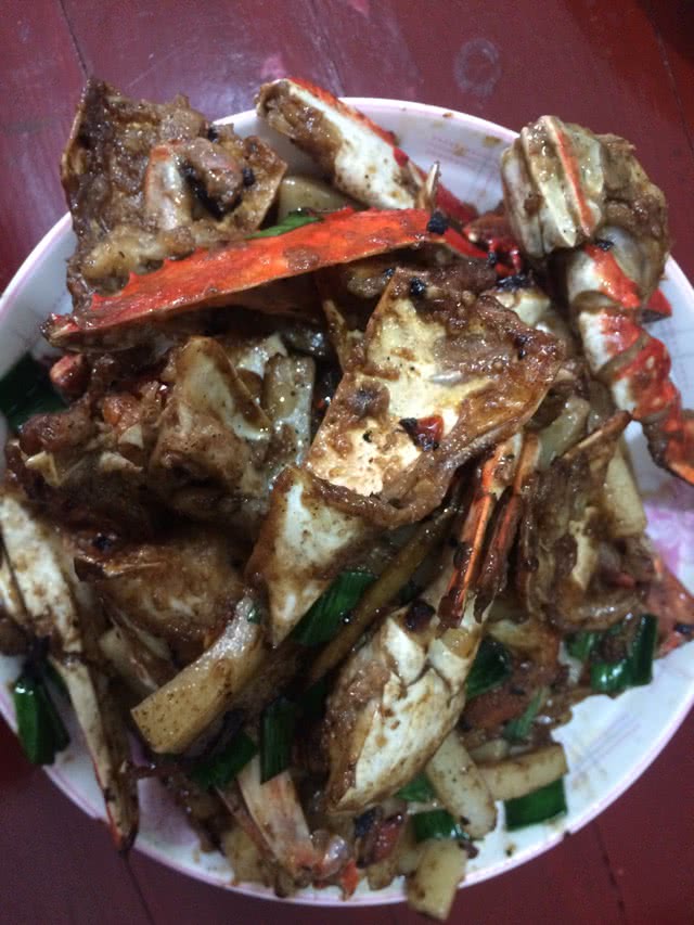 Stir fried rice cake with crab