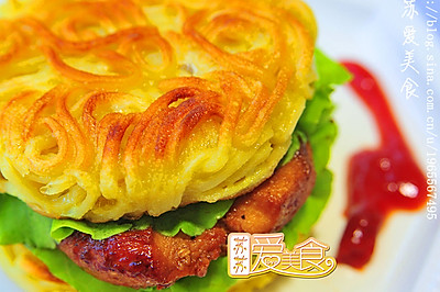 风靡日本的拉面汉堡【南瓜面鸡肉堡】——中式改良版