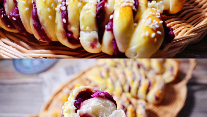 松软香甜的奶香紫薯面包卷㊙️紫薯软面包（内附紫薯馅做法）
