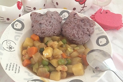 红白萝卜 虾仁咖喱饭
