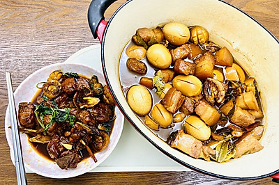 鲍鱼闷红烧肉配鸡蛋