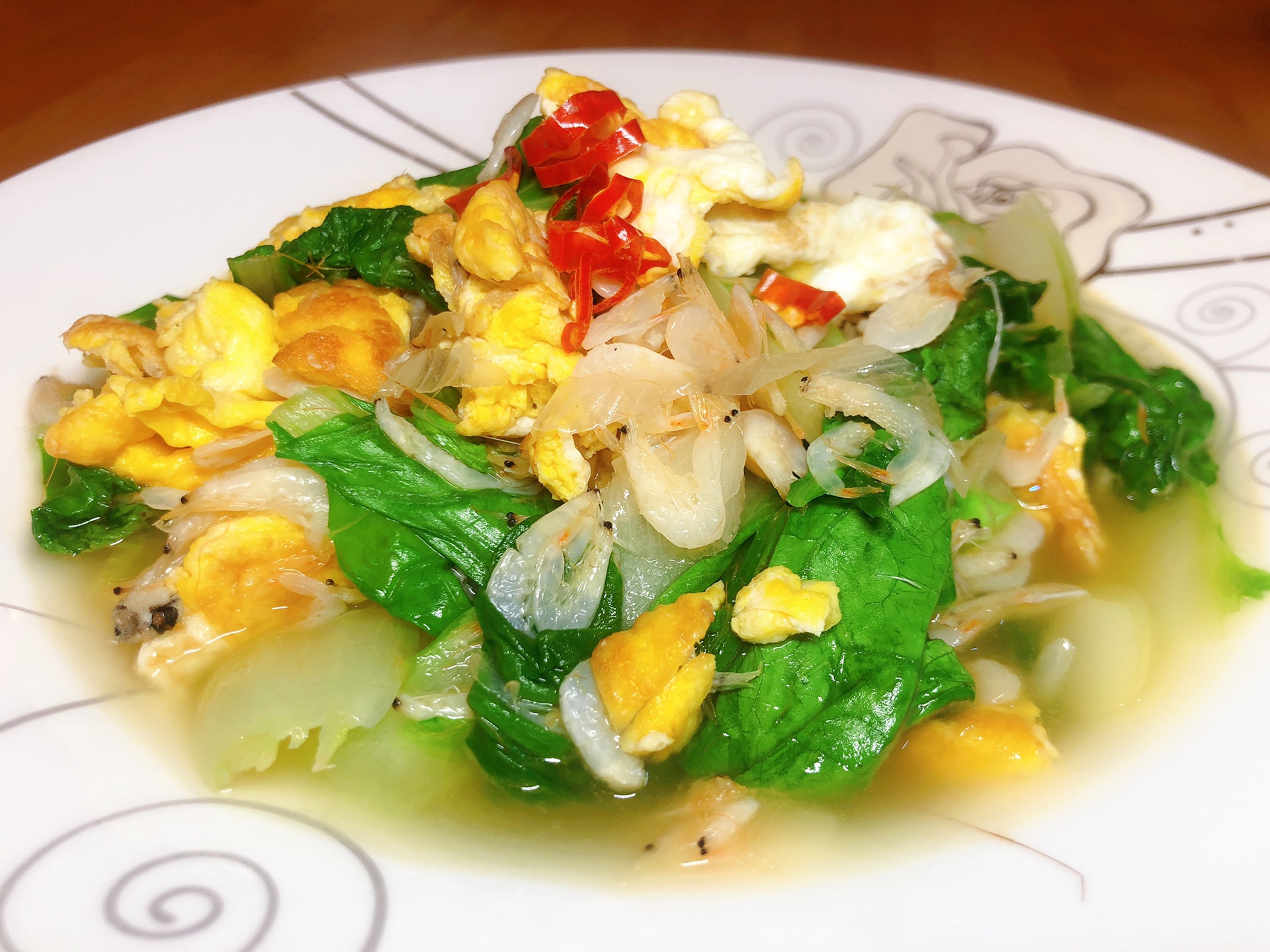 Stir fried cabbage with shrimp skin