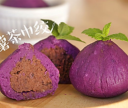 软糯紫薯包裹着细腻红豆的包子，免烤超简单！的做法