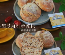#法式面包#无糖油免揉｜健康养生的黑芝麻红枣欧包的做法