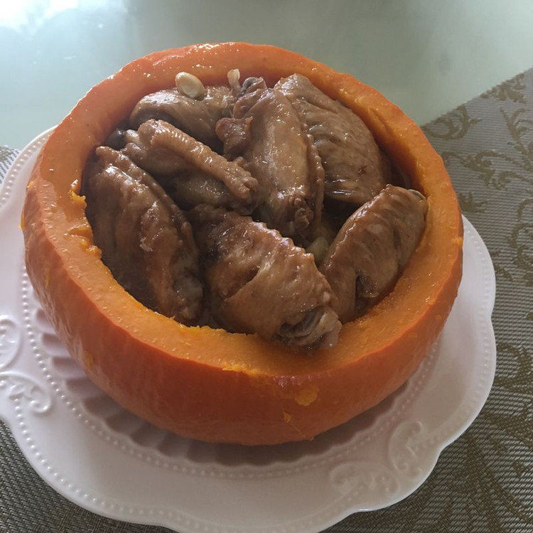 甜美南瓜盅蒸翅中的做法