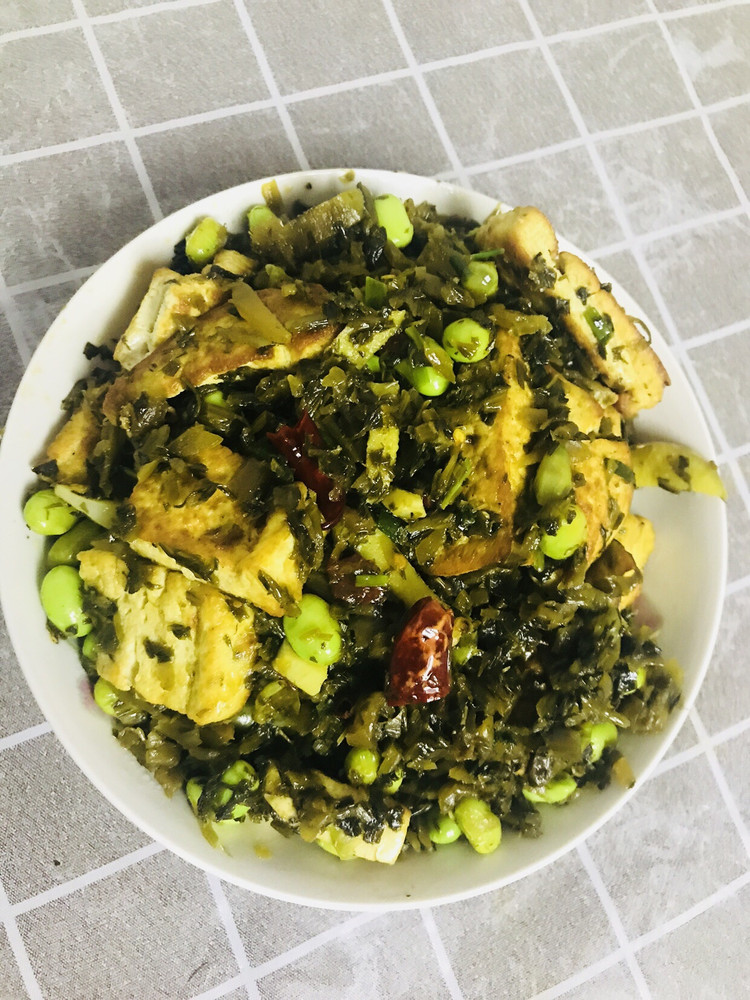 雪菜毛豆烧豆腐的做法
