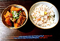 养生山药红米饭配日式煮南瓜的做法