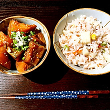 养生山药红米饭配日式煮南瓜