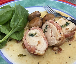 看西餐如何烹饪大鱼大肉 - 培根鸡肉菠菜卷的做法