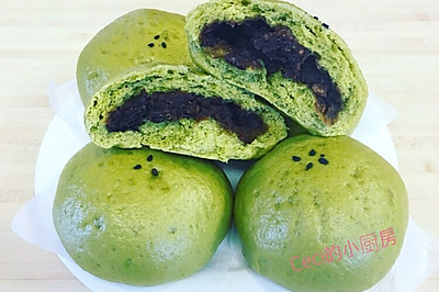 奶香抹茶豆沙包