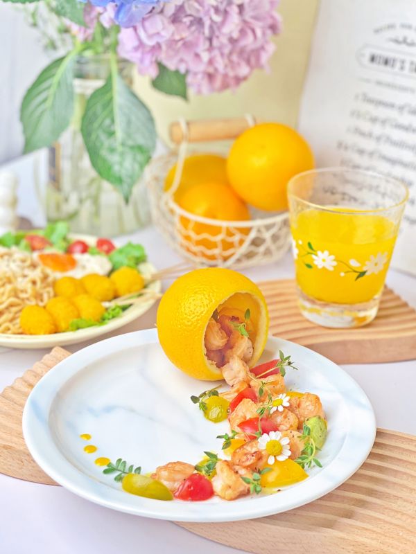 橙桃玫瑰虾球㊙️简单美味又高颜值
