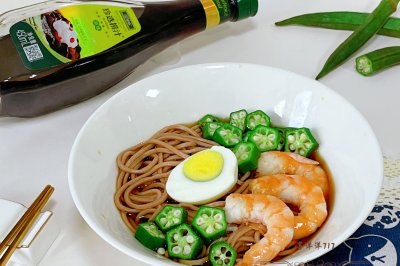 秋葵大虾荞麦凉面