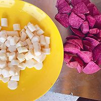#快手又营养，我家的冬日必备菜品#低脂低糖--紫薯山药蜂蜜糕的做法图解2