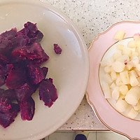 #快手又营养，我家的冬日必备菜品#低脂低糖--紫薯山药蜂蜜糕的做法图解3