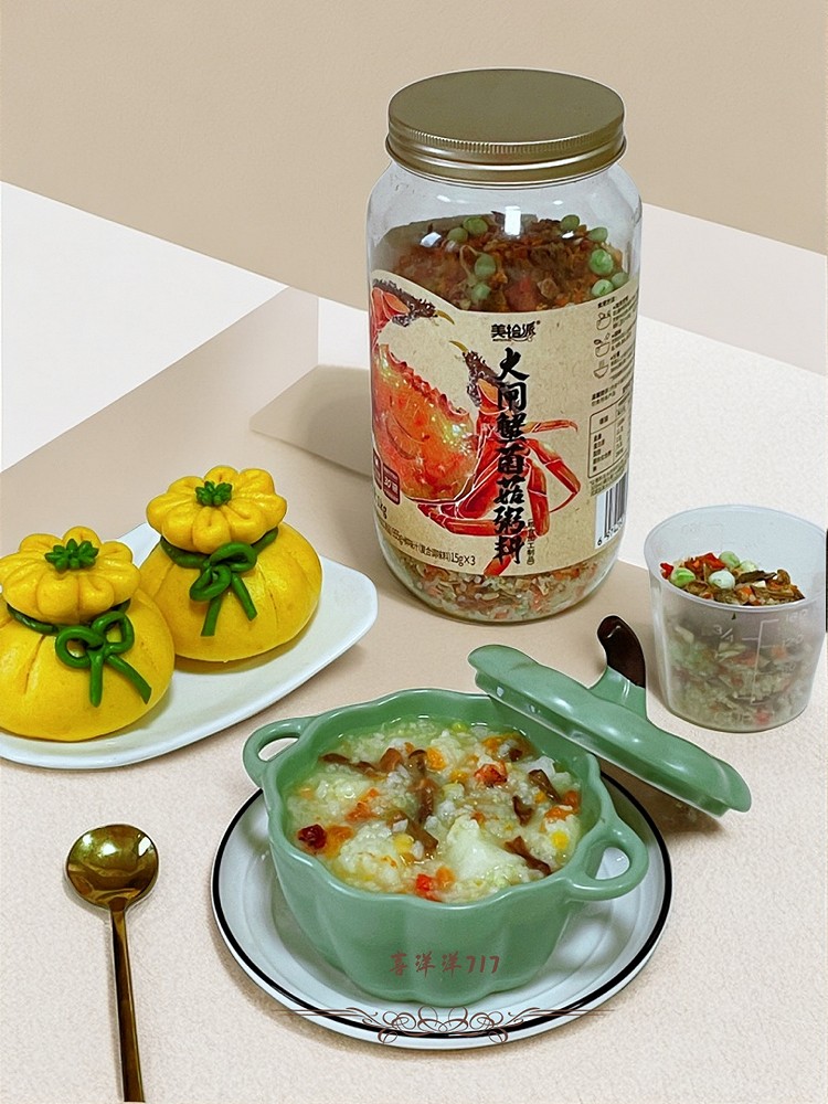 早餐｜山药大闸蟹菌菇粥+福袋豆沙包的做法