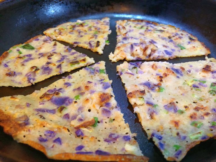 紫甘蓝鸡胸肉沫鸡蛋煎饼的做法