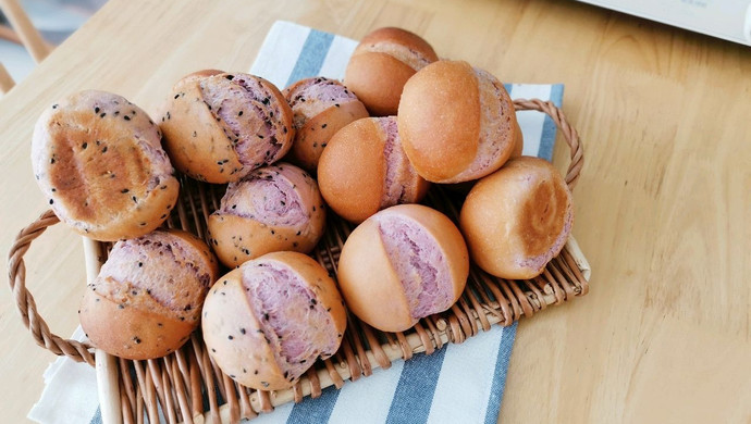 紫薯黑芝麻面包球（紫薯法国球）