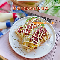 #丘比三明治#滑蛋培根蔬菜三明治的做法图解10