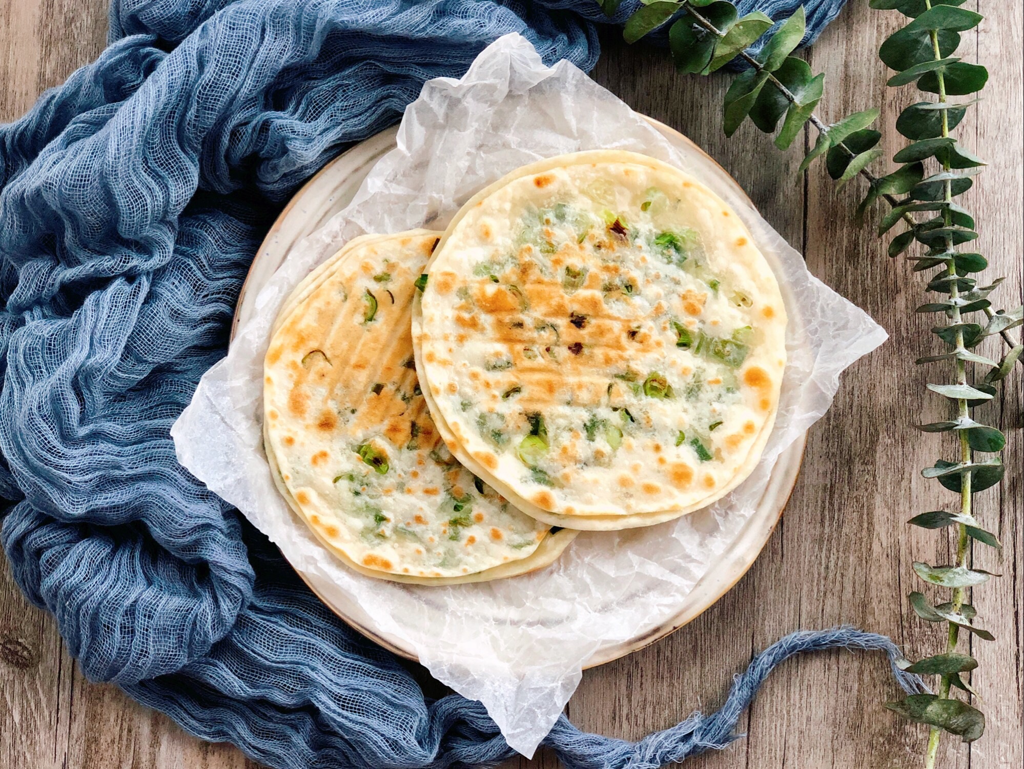 Scallion pancake with dumpling skin