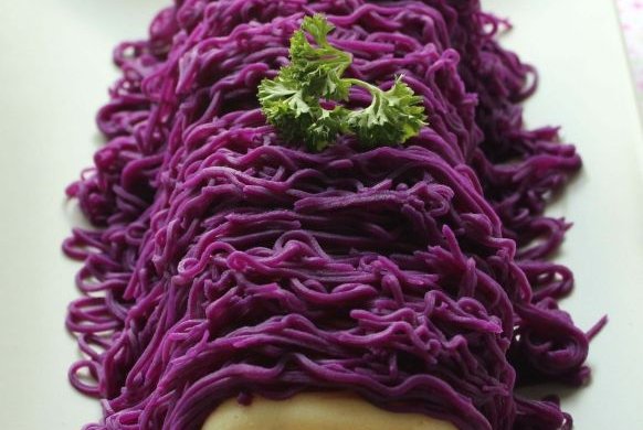 如何巧用纯天然植物色做炫彩西点 --- 紫薯装饰蛋糕条