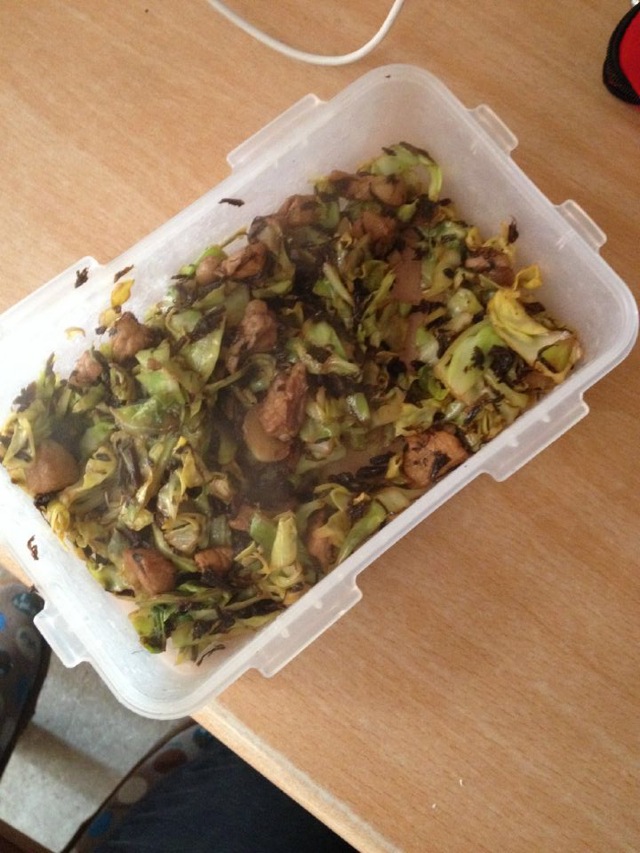 Cabbage, dried vegetable and meat