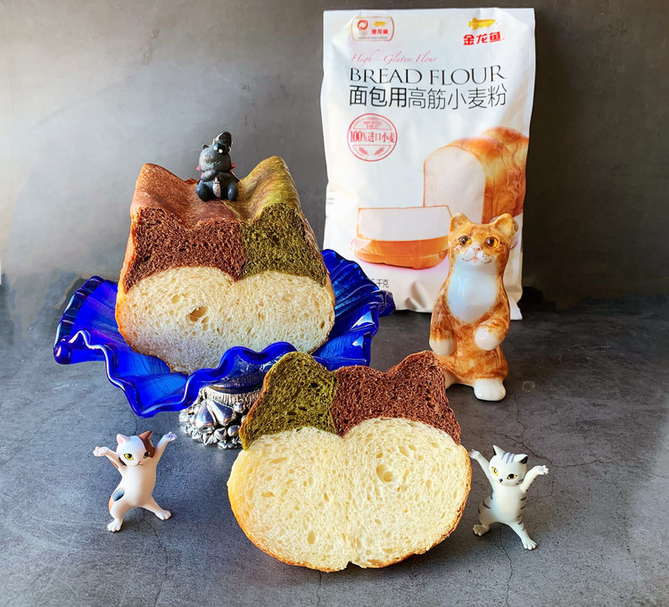 三色猫头面包的做法